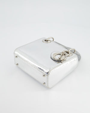 Christian Dior Silver Mini Lady Dior Bag In Python with Silver Hardware