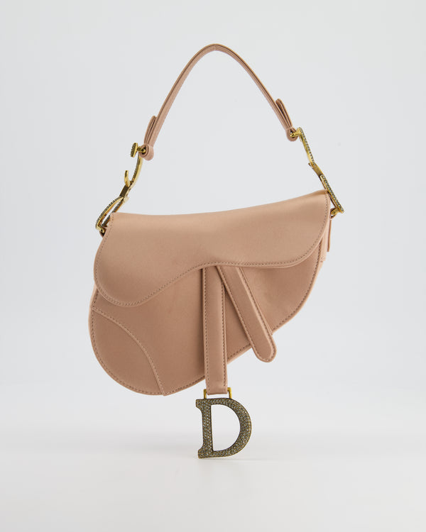 *HOT* Christian Dior Powder Pink Mini Saddle Bag in Satin with Gold Hardware with Crystals RRP £3,050