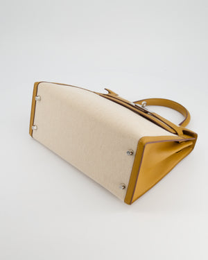 Hermès Kelly 28cm Bag Sellier in Ecru Beige Canvas and Sesame Swift Leather with Palladium Hardware