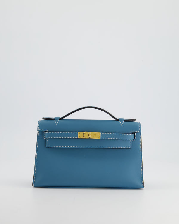 *SUPER RARE* Hermès Kelly Pochette in Bleu Jean Swift Leather with Gold Hardware