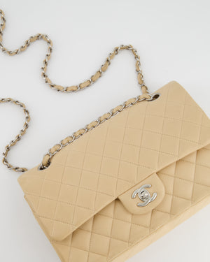 *FIRE PRICE* Chanel Beige Small Classic Double Flap Bag in Lambskin Leather with Silver Hardware