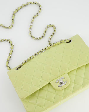 *FIRE PRICE* Chanel Lime Green Small Classic Double Flap Bag in Lambskin Leather with Silver Gold Hardware