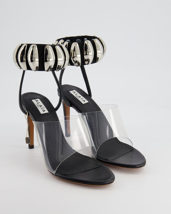 Alaia Black and Silver Tribale Embellished Leather and PU Sandal Heels Size EU 36/38 RRP £1,330