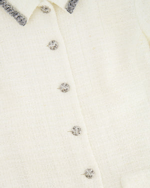 *HOT* Chanel 20S White Tweed Short-Sleeve Mini Dress with Silver Buttons and Embellishments Details FR 42 (UK 14) RRP £5,250