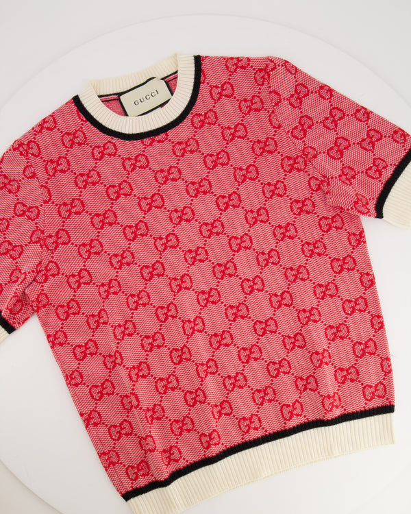 Gucci Pink GG Logo Short-sleeve Knit Top Size M (UK 10)