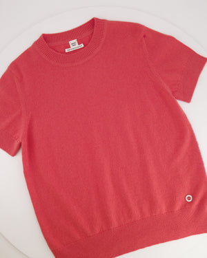 Hermès Candy Pink Cashmere Short-Sleeve Top with Silver Logo Detailing Size FR 38 (UK 10)