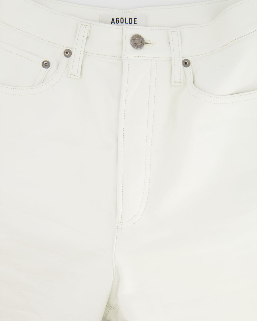 Agolde White Leather 90's Pinch Waist Straight-Leg Trousers Size S (UK 8) RRP £350