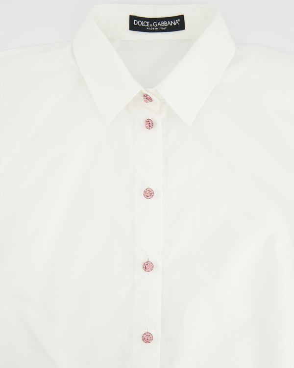 Dolce & Gabbana White Short-Sleeve Shirt with Pink Crystal Buttons Size IT 36 (UK 4)