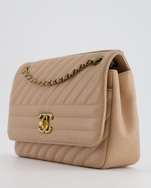 Chanel Nude Diagonal Quilted Medium Flap Bag with Antique Gold Hardware