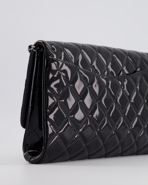 Chanel Black Clutch on Chain Flap Bag in Patent Leather with Silver Hardware