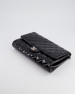 Chanel Black Clutch on Chain Flap Bag in Patent Leather with Silver Hardware