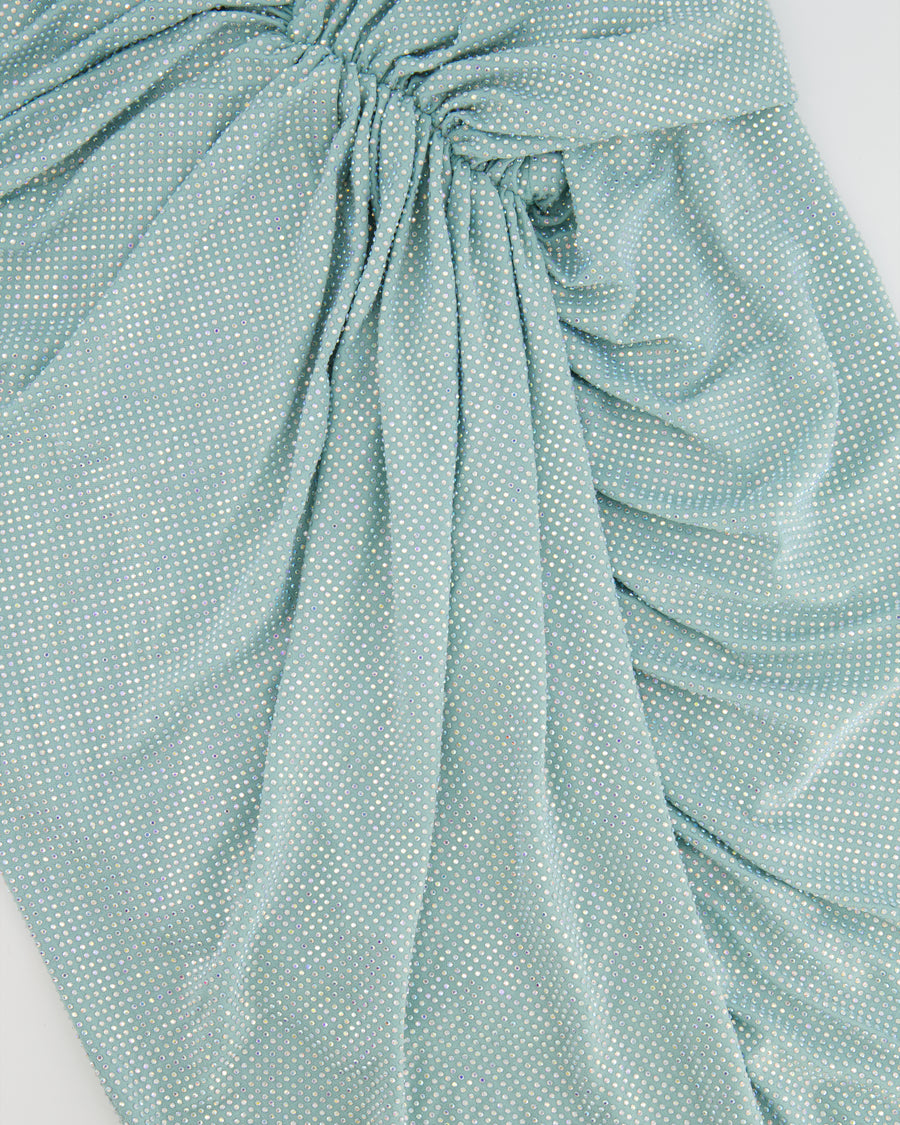 Alexandre Vauthier Mint Blue Asymmetric Ruched Crystal-Embellished Skirt Size FR 36 (UK 8) RRP £2,265