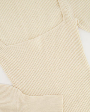 Reformation Cream Cashmere Ribbed-Knit Long-Sleeve Jumper Size XS (UK 6)