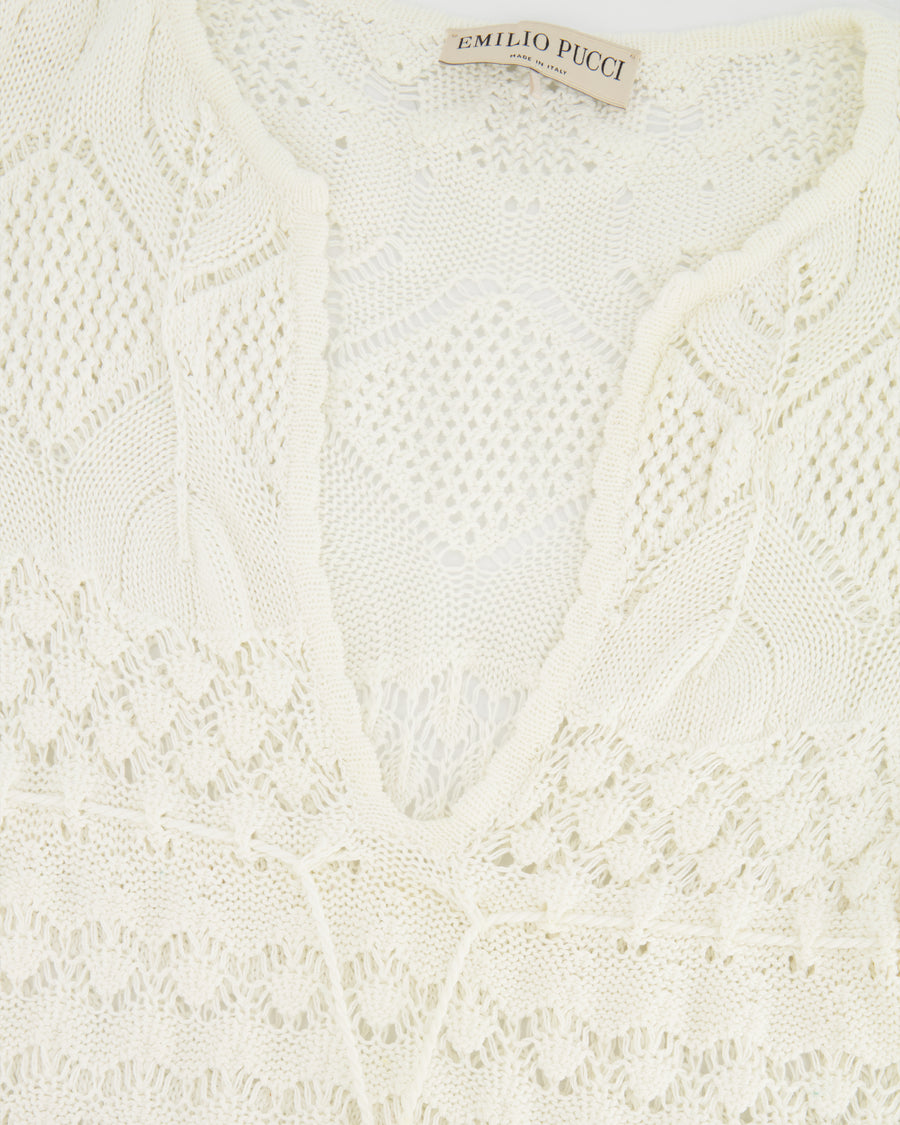 Emilio Pucci Cream Crochet Mini Dress with Tassel Detailing Size S (UK 8)