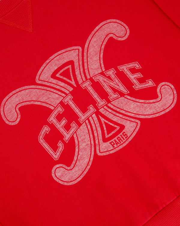 Celine Red Long-Sleeve Round Neck Sweatshirt with Triomphe Screen Printed Logo Size XS (UK 4-6)