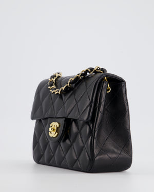 Chanel Vintage Black Mini Square Bag in Lambskin Leather with 24k Gold Hardware