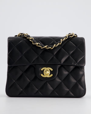 Chanel Vintage Black Mini Square Bag in Lambskin Leather with 24k Gold Hardware