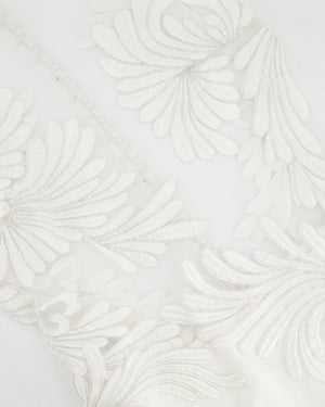 Nadine Merabi White Long Sleeve Gown Dress with Mesh Embellishments Size (UK 12)