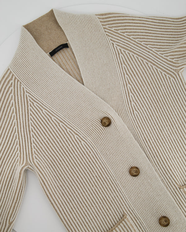 Joseph Beige and White Merino Wool Longline Cardigan Size XS (UK 4)