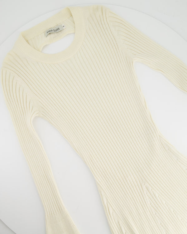 Anna Quan Cream Long-Sleeve Backless Ribbed Dress Size UK 4