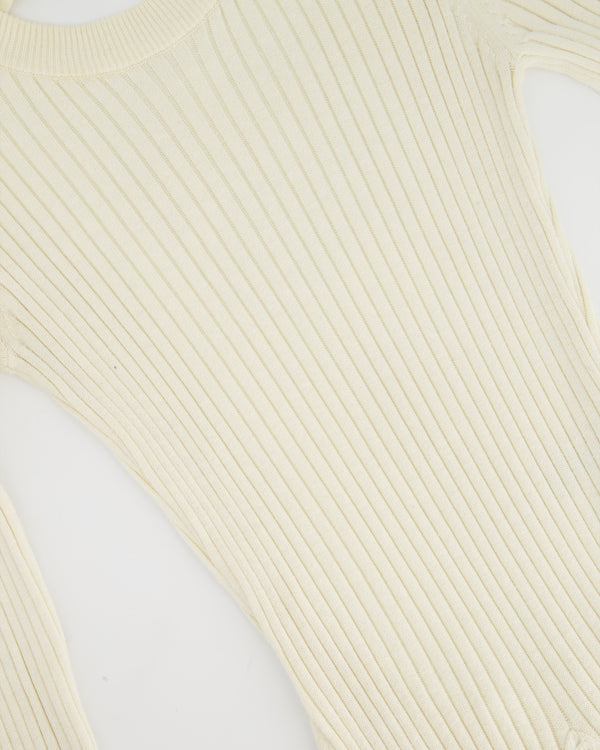 Anna Quan Cream Long-Sleeve Backless Ribbed Dress Size UK 4