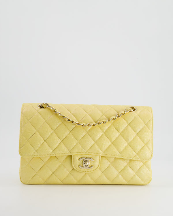 Chanel Medium Yellow Iridescent Classic Double Flap Bag in Caviar Leather with Champagne Gold Hardware