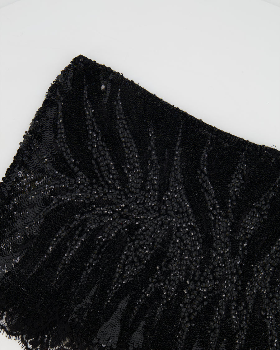 Balmain Black Sequin Embellished Micro Skirt Size UK 6-8