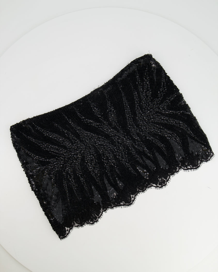 Balmain Black Sequin Embellished Micro Skirt Size UK 6-8