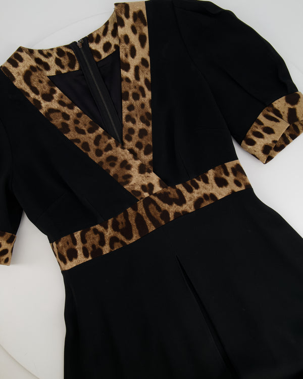 Dolce & Gabbana Black and Leopard Short-Sleeve Mini Dress Size IT 42 (UK 10)