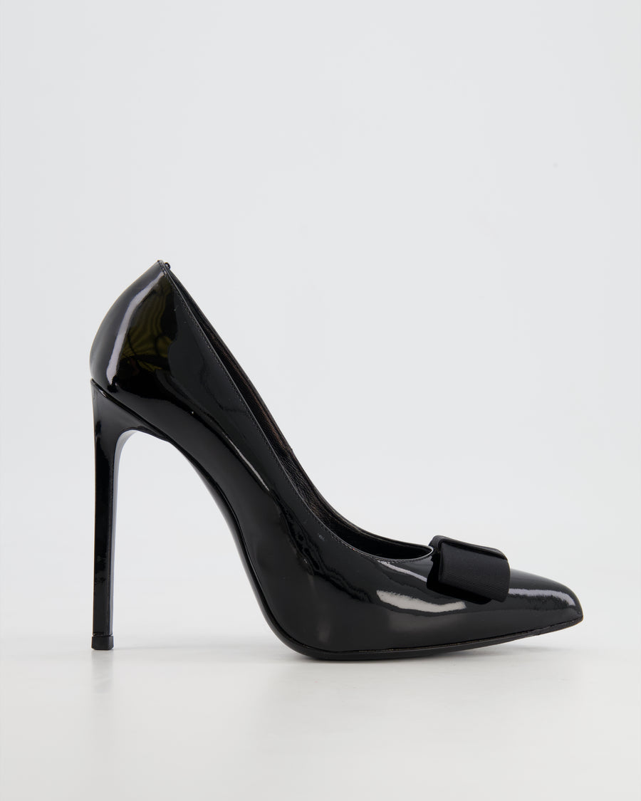 Saint Laurent Black Patent Heels with Bow Detail Size EU 38.5
