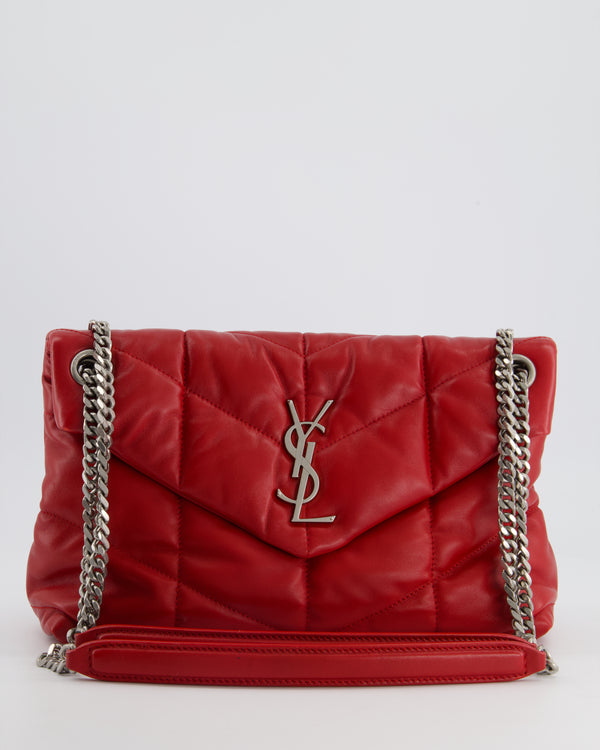 Saint Laurent Small Red Loulou Puffer Bag in Calfskin Leather with Silver Hardware RRP £2,415