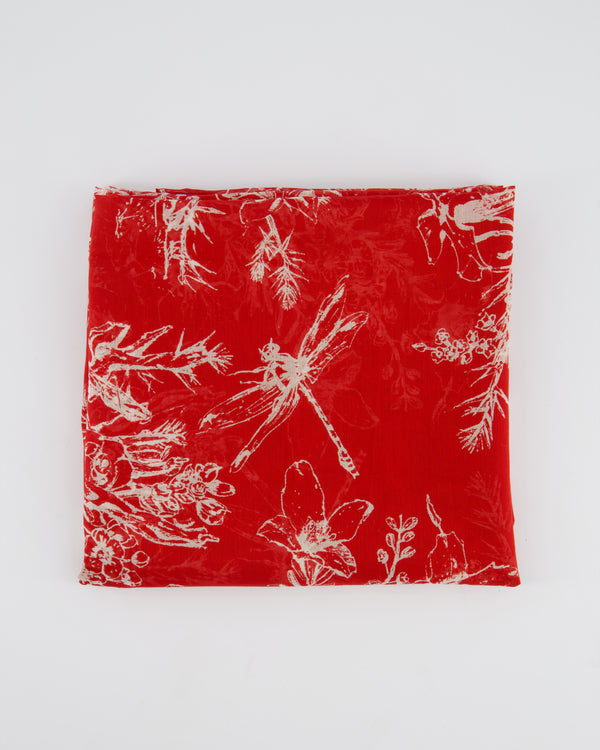 Christian Dior Red Silk Toile de Jouy Scarf Size 160cm x 160cm