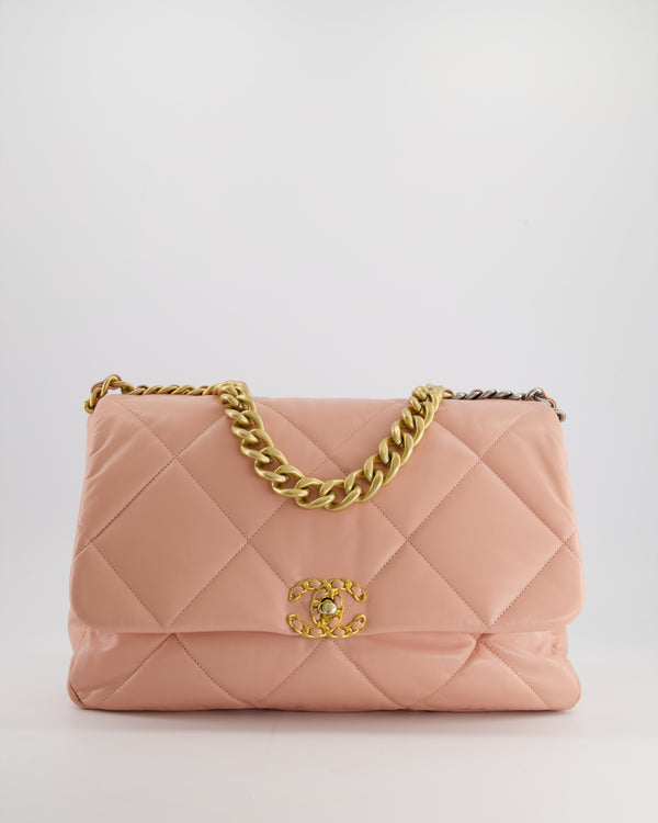 Chanel Pink Maxi 19 Bag  in Quilted Goatskin Leather with Mixed Hardware
