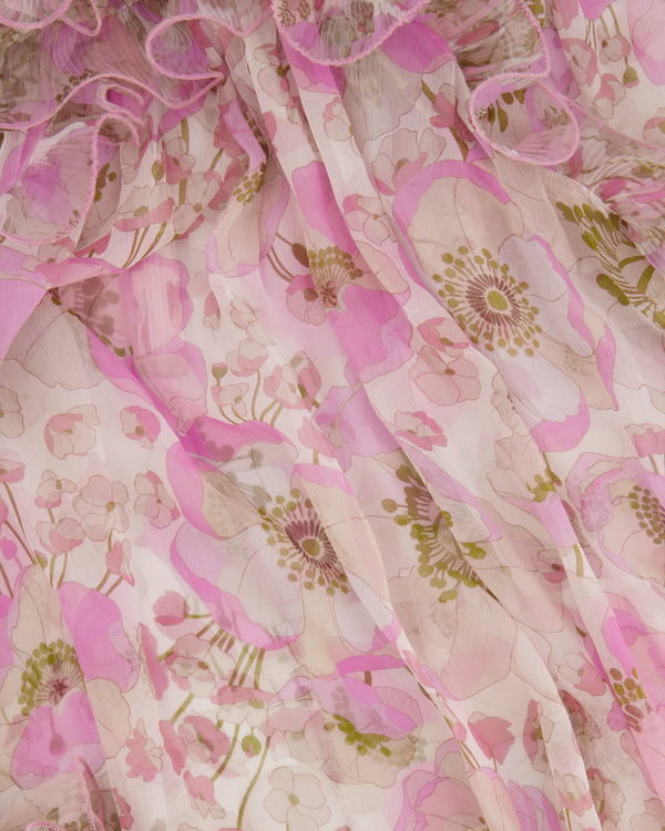 Zimmermann Pink Floral Silk Ruffle Long-Sleeve Blouse Size 1 (UK 10)