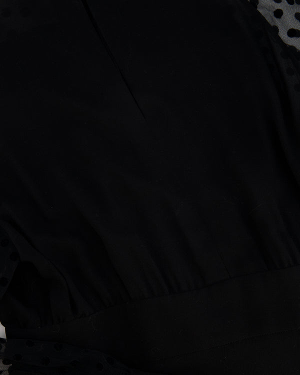Balmain Black Long-Sleeve Silk Midi Dress with Polkadot Sleeve Details Size FR 40 (UK 12)