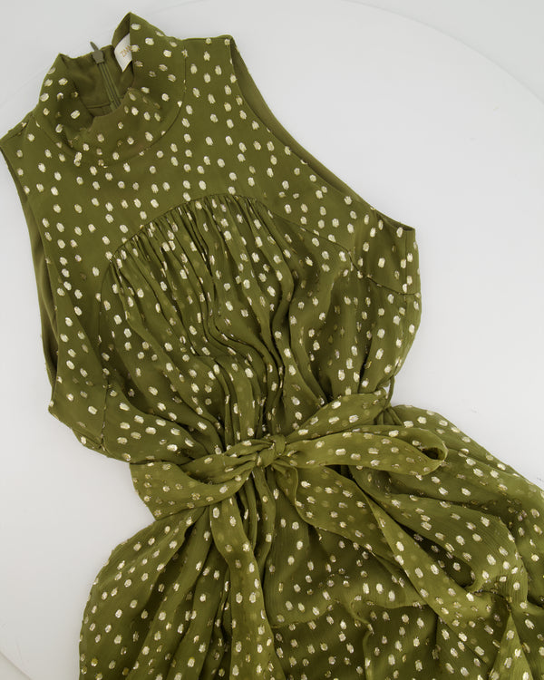 Zimmermann Green Sleeveless Polkadot Midi Silk Dress with Belt Detail Size 1 (UK 10)