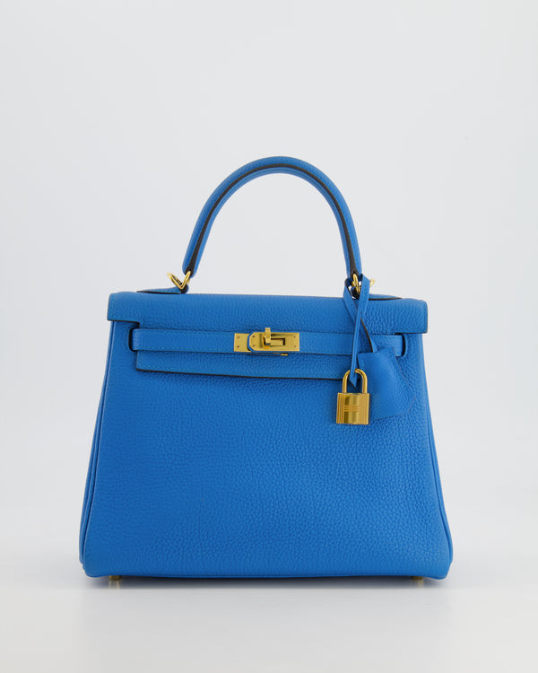 *FIRE PRICE* Hermès Kelly 25cm Bag Retourne in Bleu Zanzibar Togo Leather with Gold Hardware