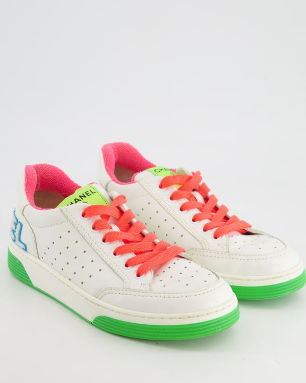 Chanel White and Multicolour Neon Trainers with Logo Size EU 37