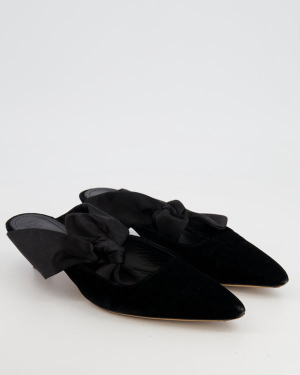 The Row Black Suede Coco Mules with Satin Bow Detail Size EU 37 RRP £985
