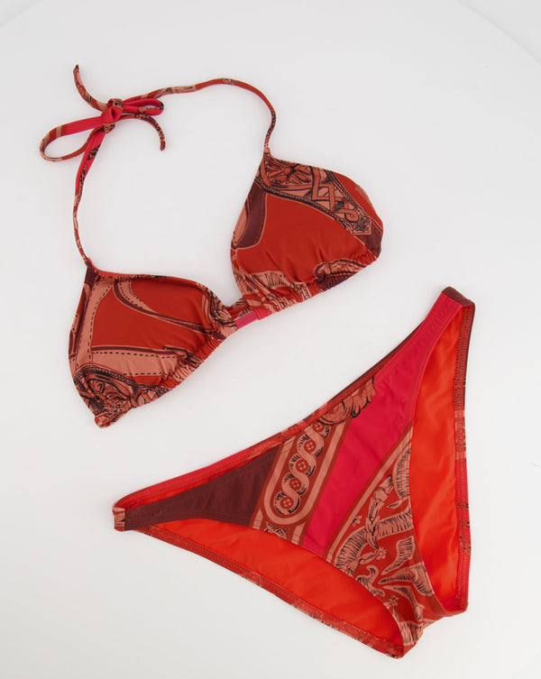 Hermès Red and Orange Printed Camelia Bikini Size FR 36 (UK 8) RRP £510