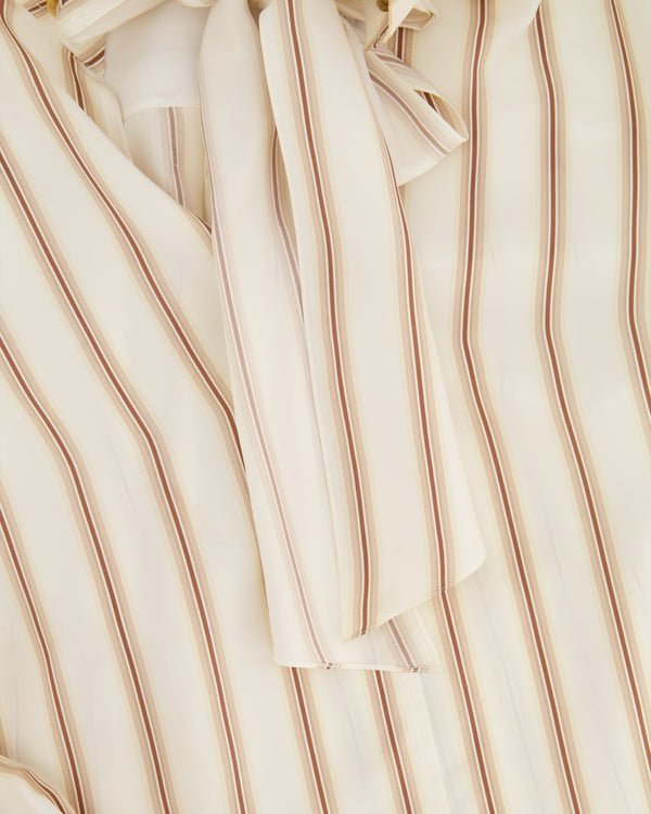 Chloe Beige Striped Silk Blouse with Bow Detail Size FR 42 (UK 14)
