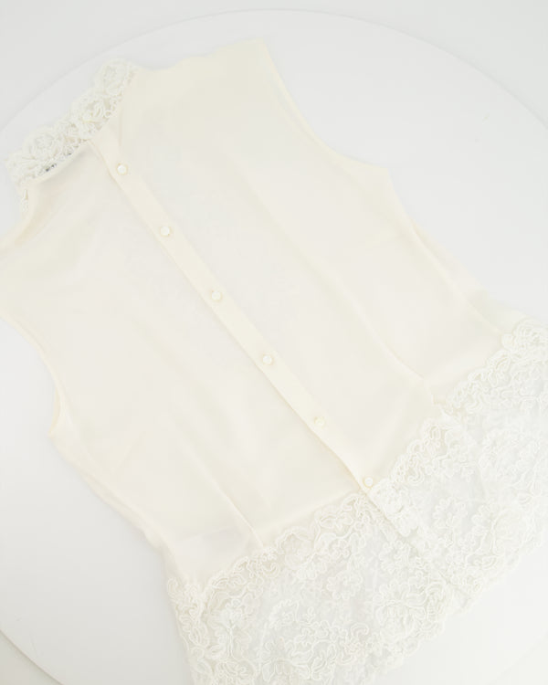 Ermanno Scervino White Silk Shirt Top with Lace Details Size IT 40 (UK 8)