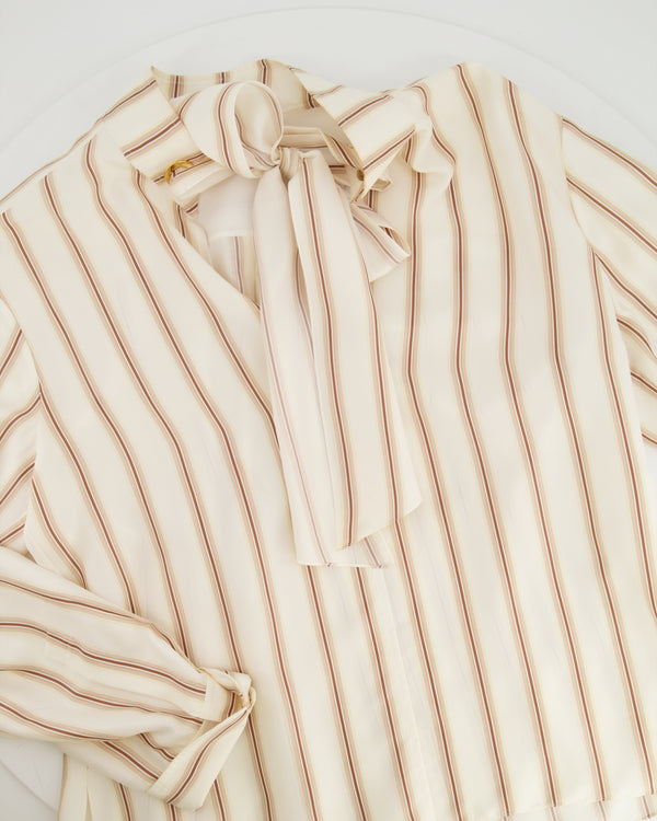 Chloe Beige Striped Silk Blouse with Bow Detail Size FR 42 (UK 14)