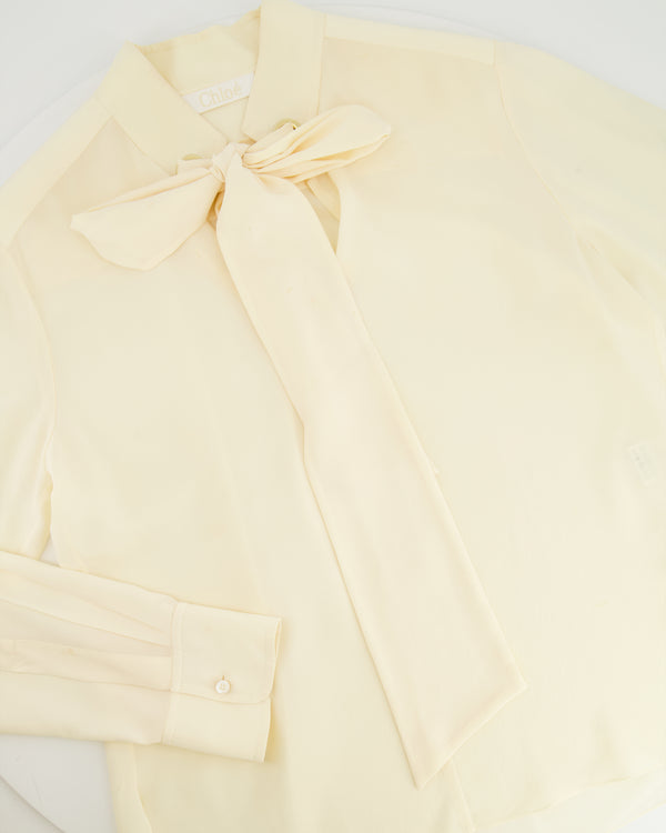 Chloe Cream Long-Sleeve Silk Blouse with Bow Detail Size FR 38 (UK 10)
