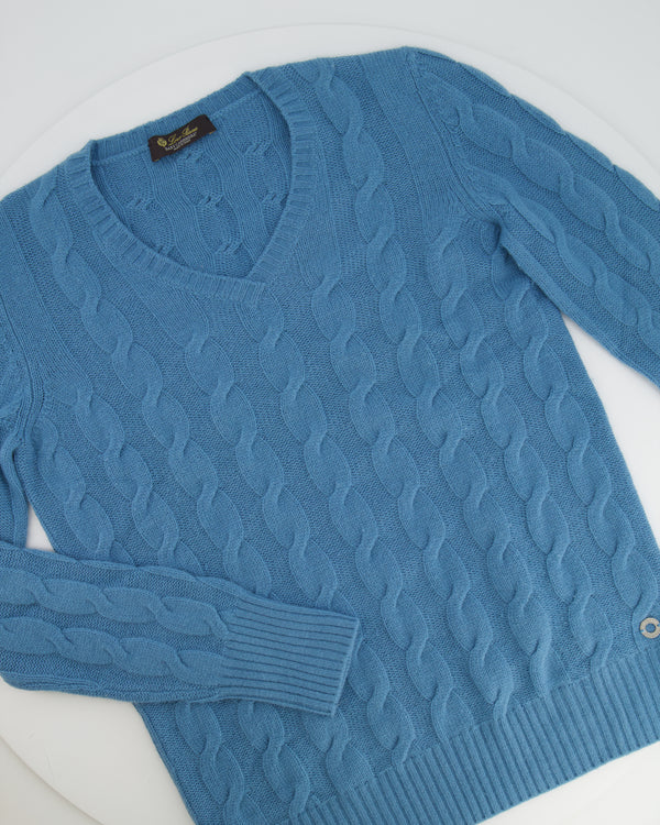 Loro Piana Blue Baby Cashmere Long Sleeve Cable-Knit Jumper Size IT 44 (UK 12)