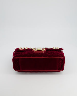 Dolce & Gabbana Burgundy Velvet Lucia Bag with Embellishments and Gold Hardware