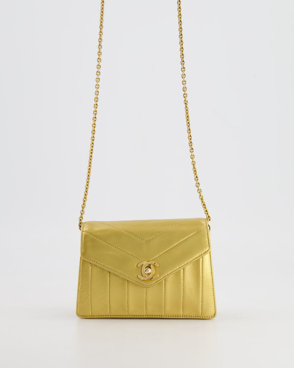 *ULTRA-RARE* Chanel Vintage Gold Micro Envelope Flap Bag in Calfskin Leather with 24K Gold Hardware