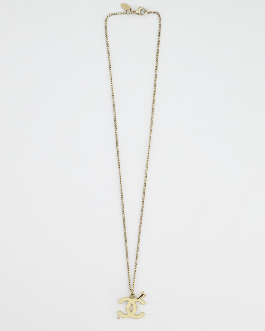 Chanel Champagne Gold Necklace with Cream CC Pendant