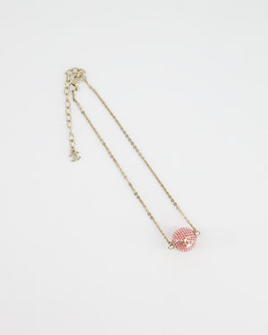 Chanel Champagne Gold Necklace with Pink Ball Pendant