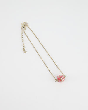 Chanel Champagne Gold Necklace with Pink Ball Pendant